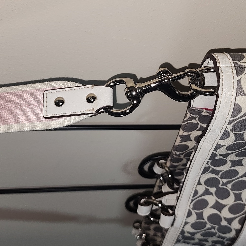 Coach Large Leather Pink Gray Business Work Tote Diaper Bag Signature C Rare - Picture 5 of 16
